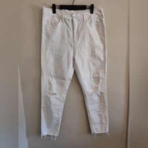 Altar'd State White Cropped Distressed Boho Beachy Frayed Hem Pants